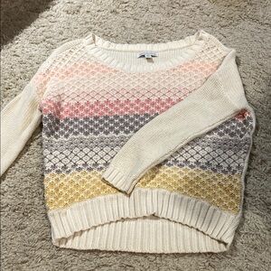 American Eagle Outfitters Cream and Pink Crew Neck Sweater